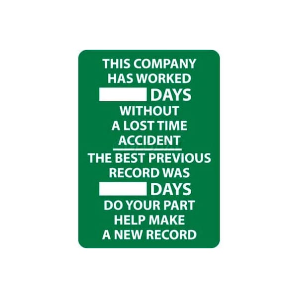 Write-On Scoreboard, This Company Has Worked Days Without A Lost Time Accident, 28 X 20, Wht/Grn